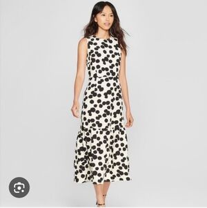 Who What Wear Black and Cream Floral Midi Dress